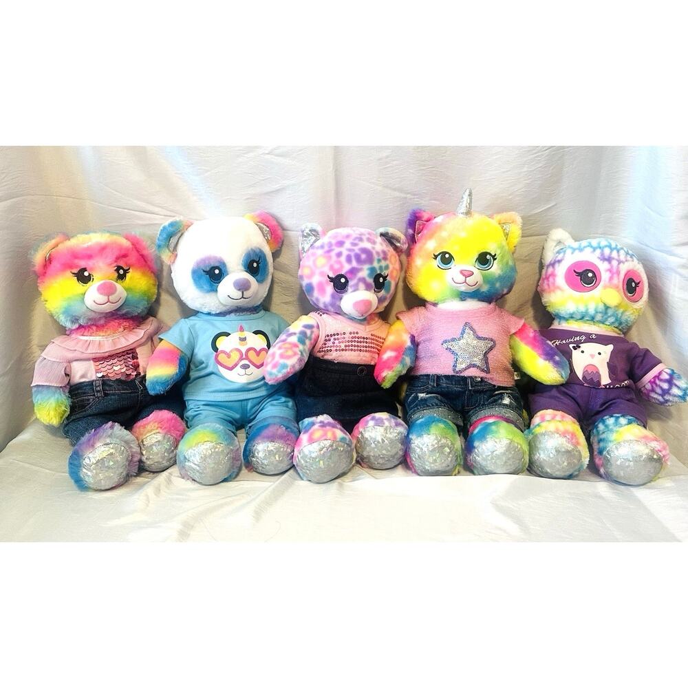 Build-A-Bear Workshop Rainbow Friends Hugs Plush Animals W/Outfits Lot Of 5 BAB